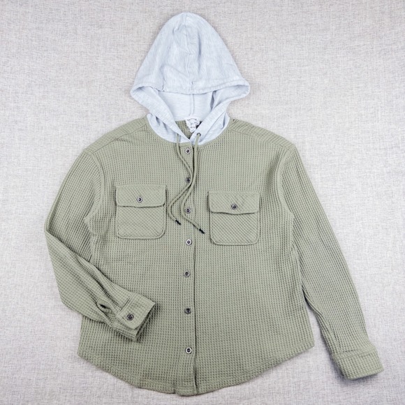 Hippie Rose Tops - Hippie Rose Juniors Hooded Waffle Knit Button Shacket Sage Green Size S